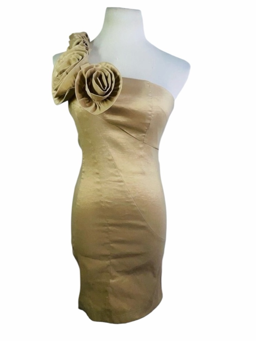Daisy Tan Satin One Shoulder Mini Dress - Size Medium